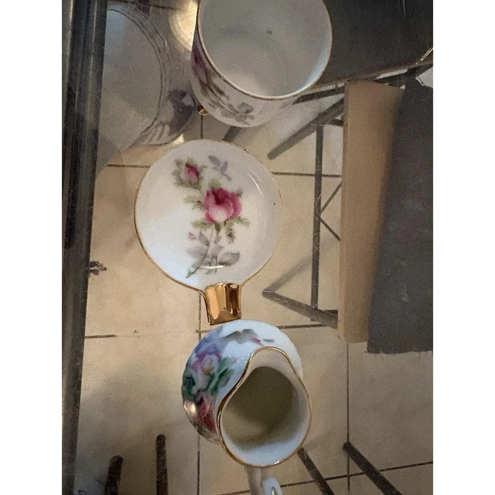 Vtg Lefton China Hand Painted Rose Mini Smoking Set Ashtray Creamer Japan